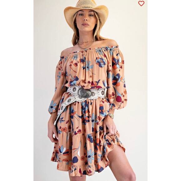 easel Dresses & Skirts - EASEL - Off Shoulder Floral Challis Dress - Small